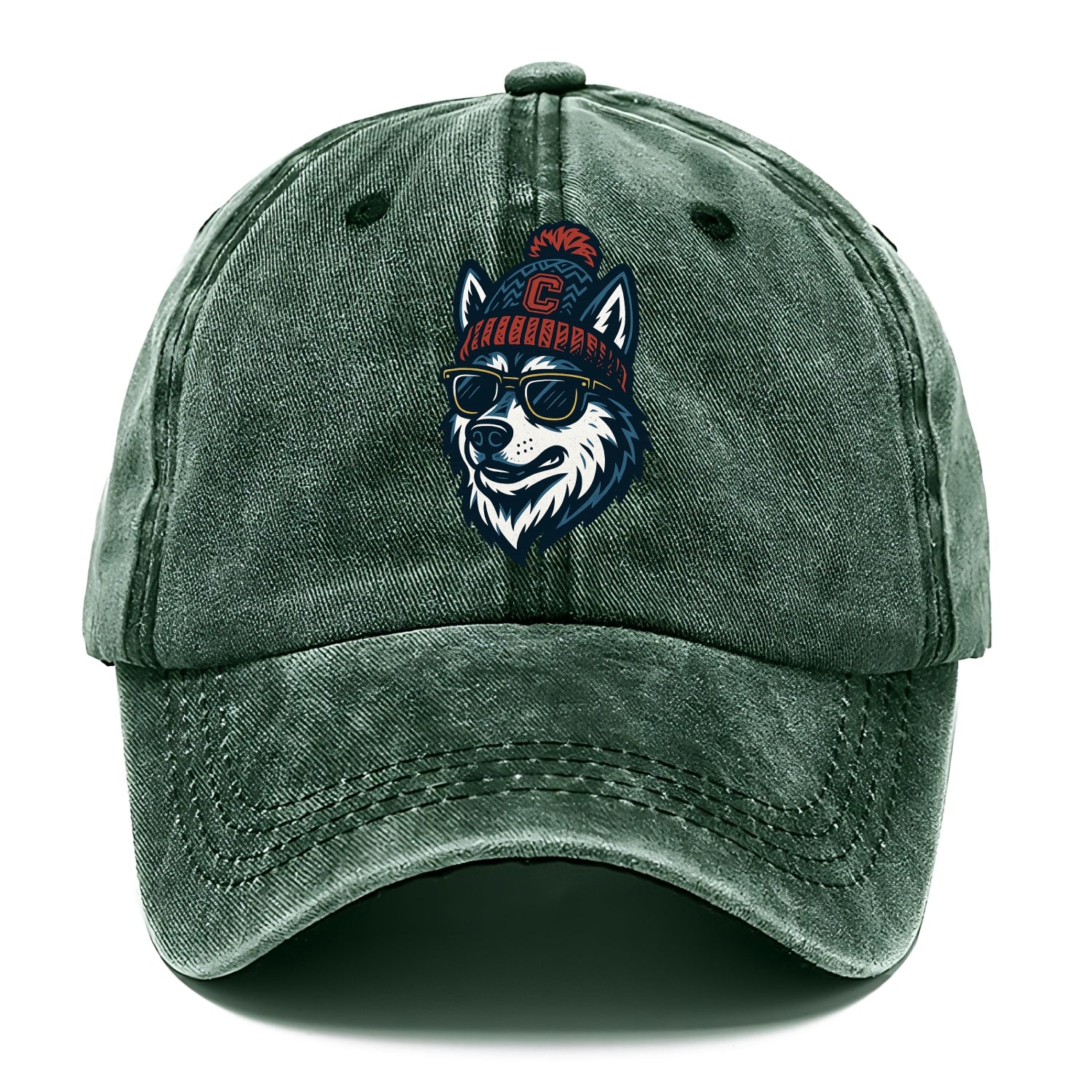 Storrs Husky wearing UConn beanie with C patch - Classic Cap - Forest Mist(Green)