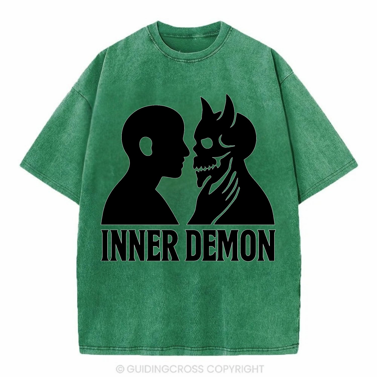 Inner Demon - Figure confronting shadow Vintage T-shirt - Forest Mist(Green)
