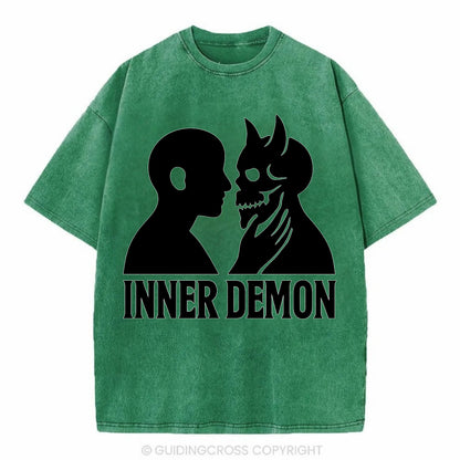 Inner Demon - Figure confronting shadow Vintage T-shirt - Forest Mist(Green)