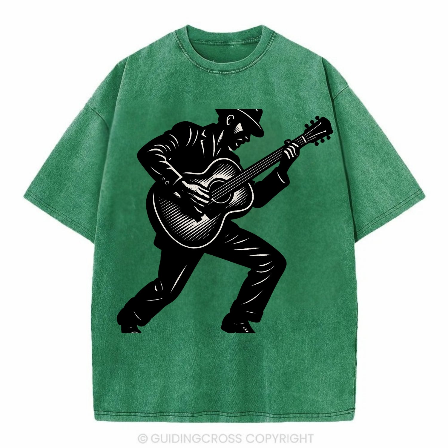 Guitarist playing acoustic guitar - Vintage T-shirt - Forest Mist(Green)