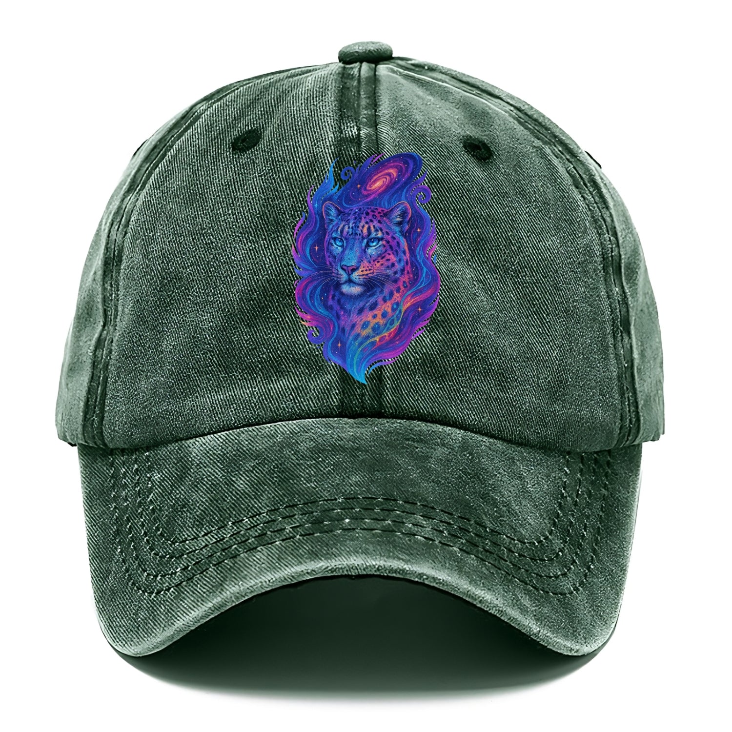 Majestic snow leopard with rainbow gradient spots, crystalline flowing patterns, - Classic Cap - Forest Mist(Green)