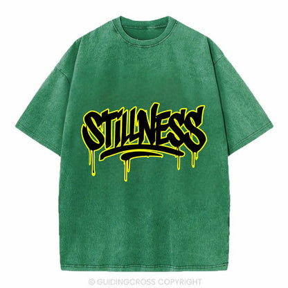 Bold typography design - "STILLNESS" - quiet power, peaceful presence - Vintage T-shirt - Forest Mist(Green)