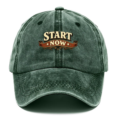 Bold typography design - "START NOW" - begin immediately, no delay - Classic Cap - Forest Mist(Green)