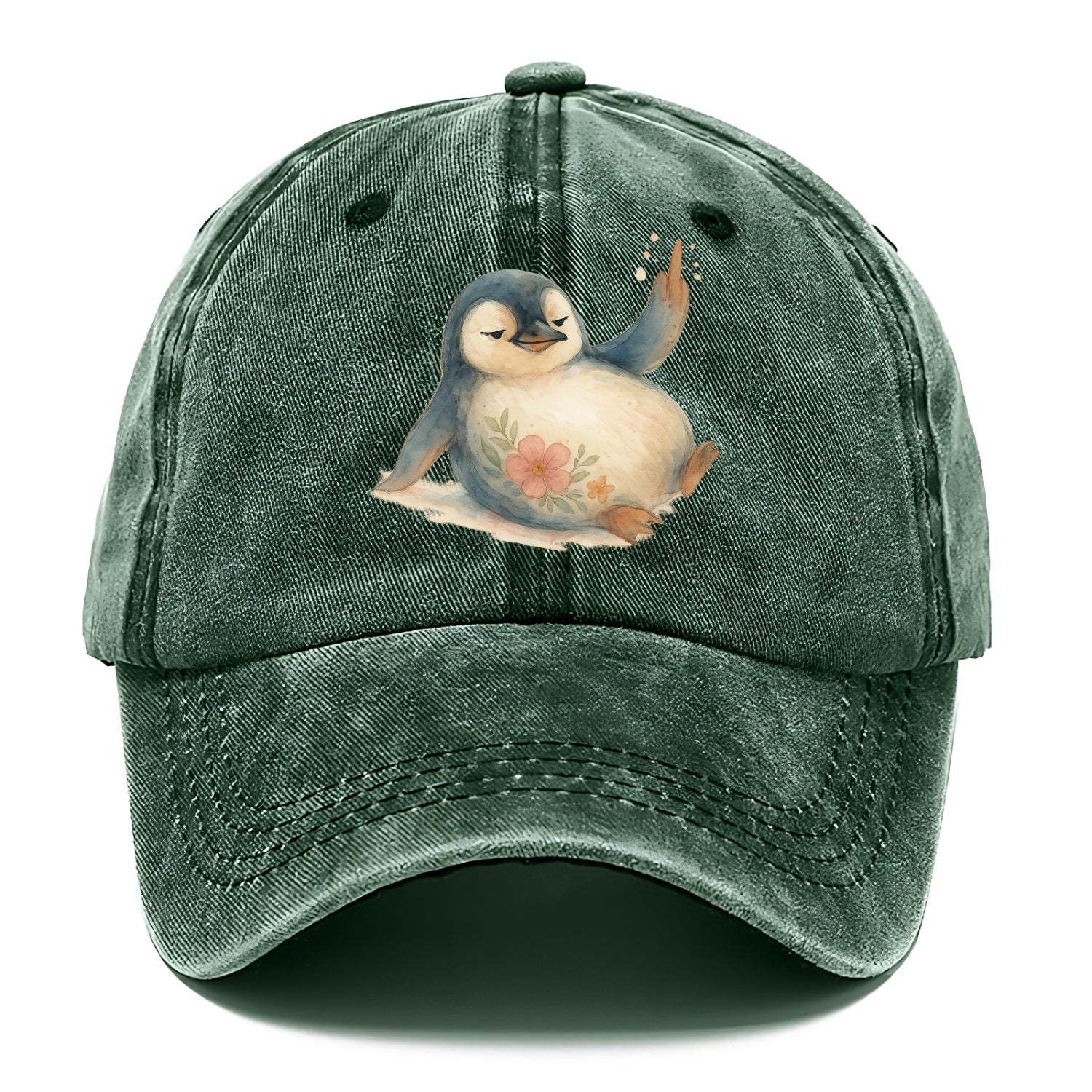 chubby penguin sliding on belly, one flipper up giving attitude - Classic Cap - Forest Mist(Green)