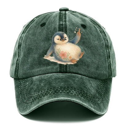 chubby penguin sliding on belly, one flipper up giving attitude - Classic Cap - Forest Mist(Green)