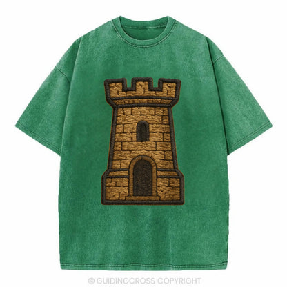 Castle Tower  - Vintage T-shirt - Forest Mist(Green)