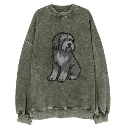 Bearded Collie - Gray shaggy coat embroidered pose - Vintage Sweatshirt - Forest Mist(Green)