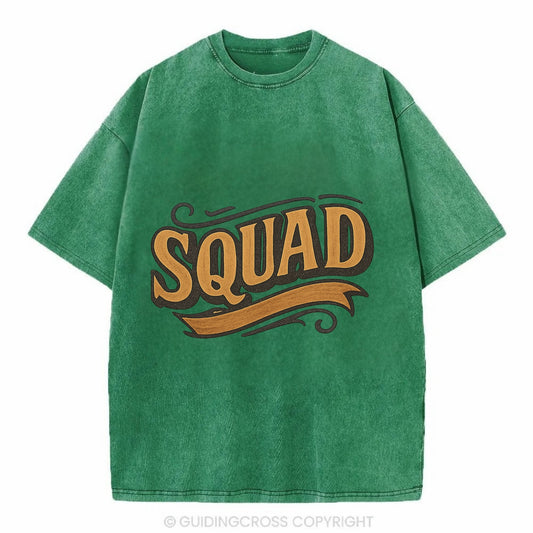 Bold typography design - "SQUAD" - your crew, your people - Vintage T-shirt - Forest Mist(Green)