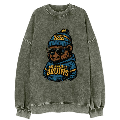 Los Angeles Bruin wearing UCLA beanie with script patch - Vintage Sweatshirt - Forest Mist(Green)