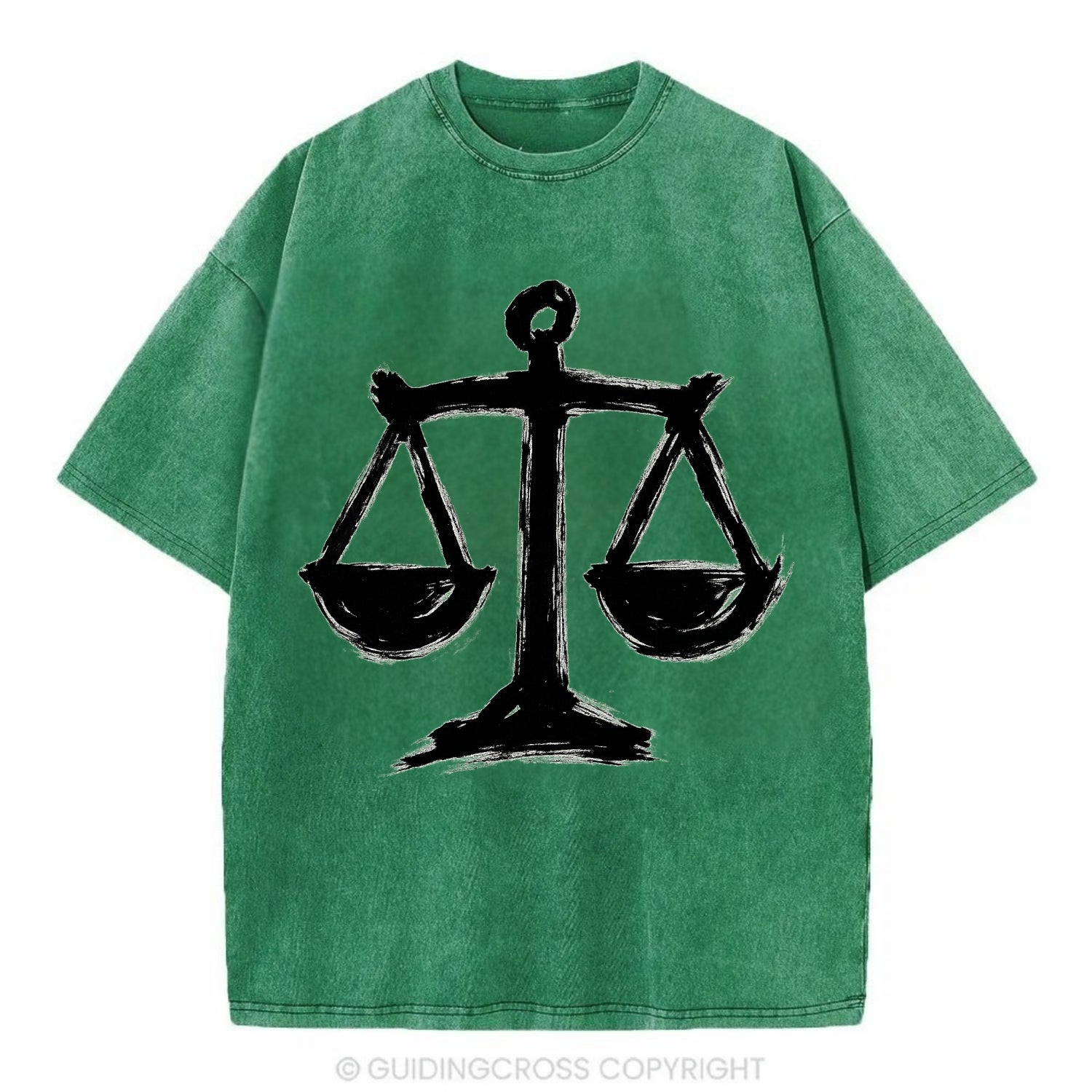 Scales of justice - equality and fairness bold ink style - Vintage T-shirt - Forest Mist(Green)