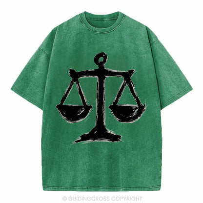Scales of justice - equality and fairness bold ink style - Vintage T-shirt - Forest Mist(Green)