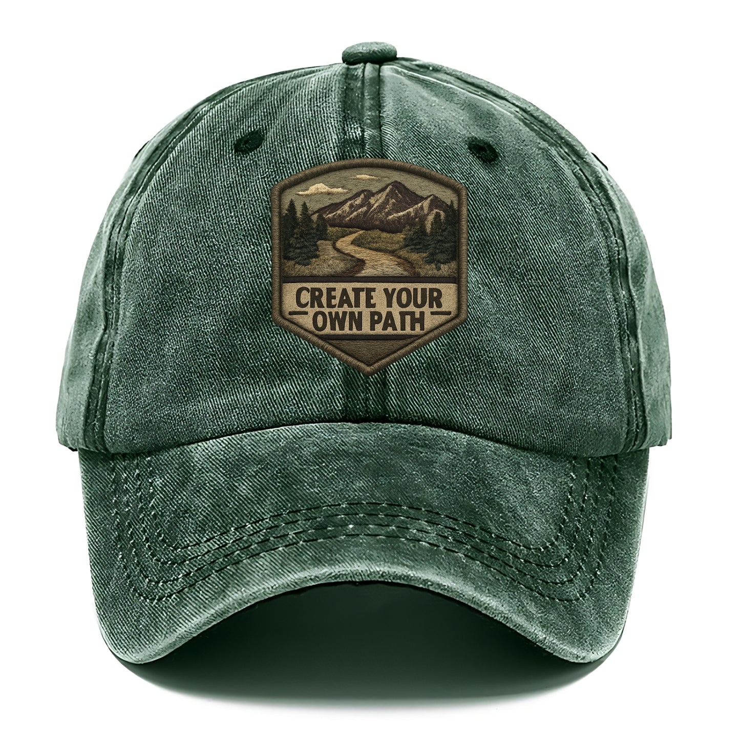 CREATE YOUR OWN PATH - trail with text in brown , independence - Classic Cap - Forest Mist(Green)