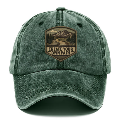 CREATE YOUR OWN PATH - trail with text in brown , independence - Classic Cap - Forest Mist(Green)