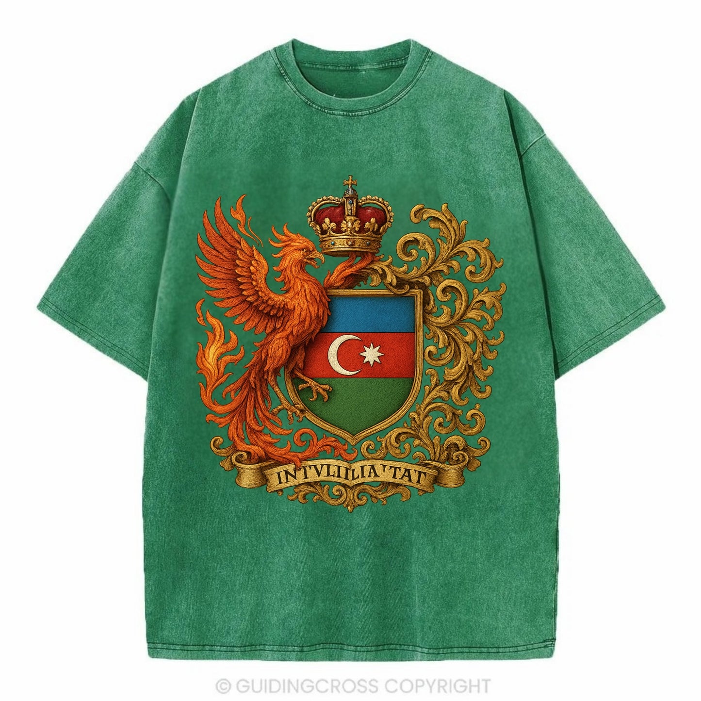 Azerbaijan Fire Phoenix Emblem  - Vintage T-shirt - Forest Mist(Green)