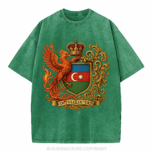 Azerbaijan Fire Phoenix Emblem  - Vintage T-shirt - Forest Mist(Green)