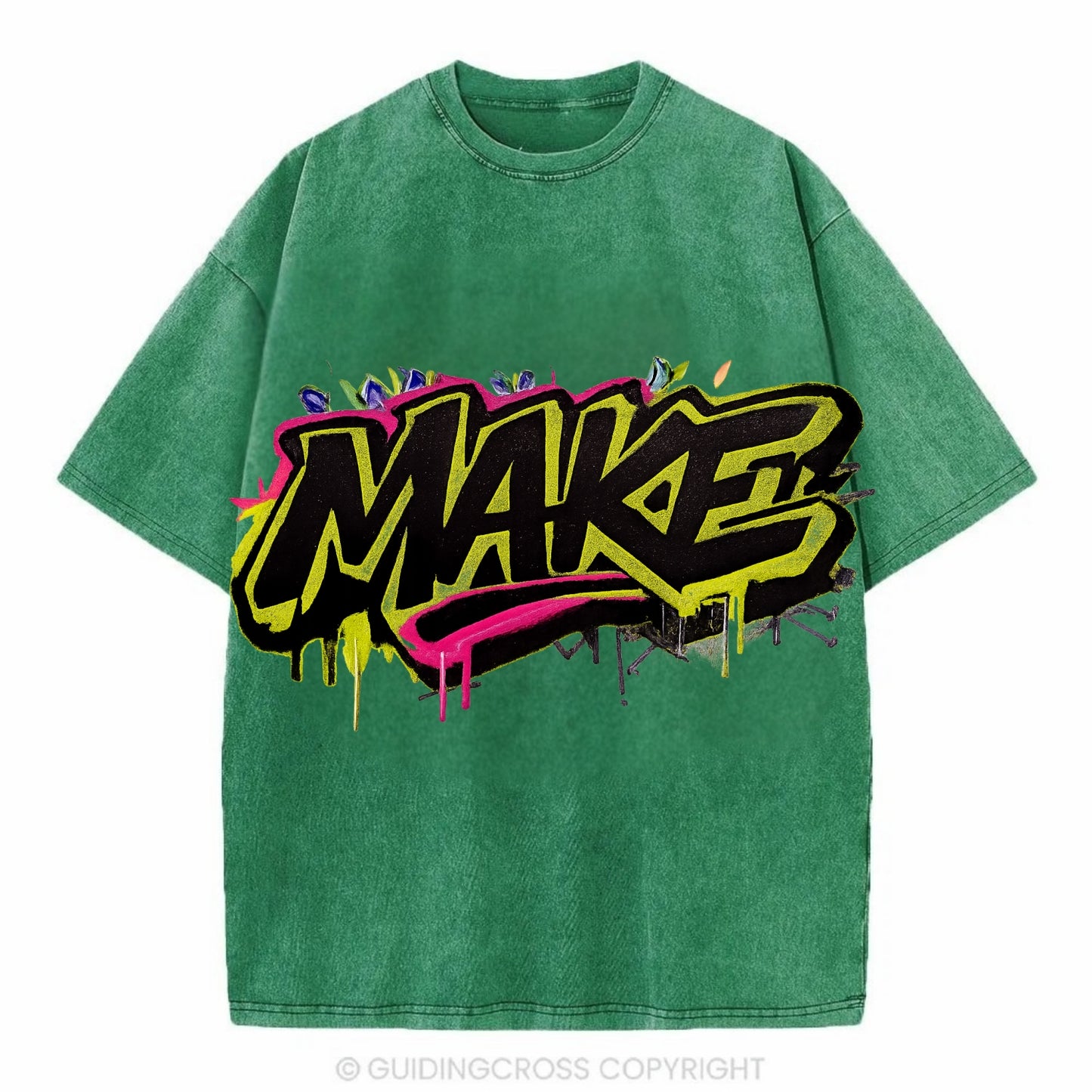 Bold typography design - "MAKE" - creating, producing, doing - Vintage T-shirt - Forest Mist(Green)
