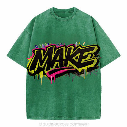 Bold typography design - "MAKE" - creating, producing, doing - Vintage T-shirt - Forest Mist(Green)