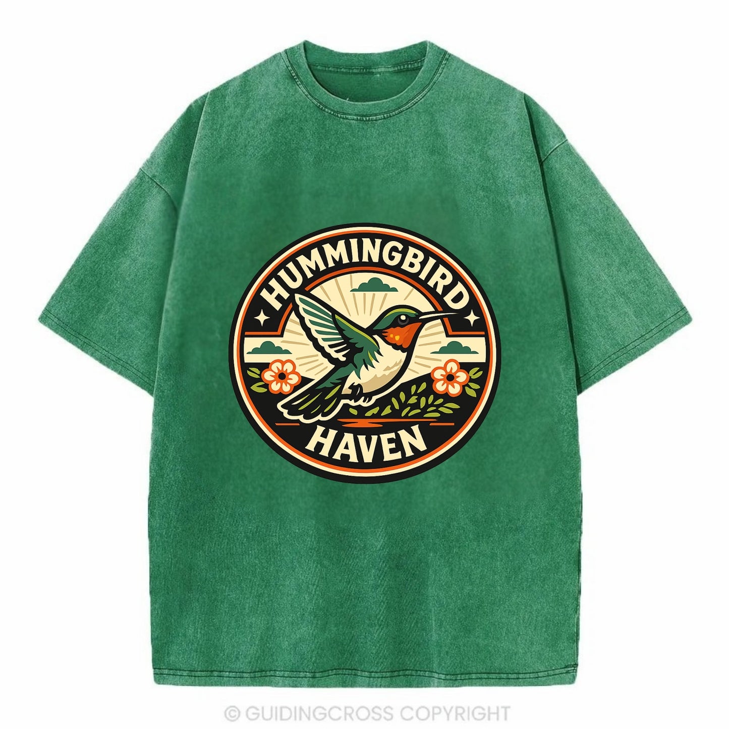 Hummingbird Sanctuary Emblem - Vintage T-shirt - Forest Mist(Green)