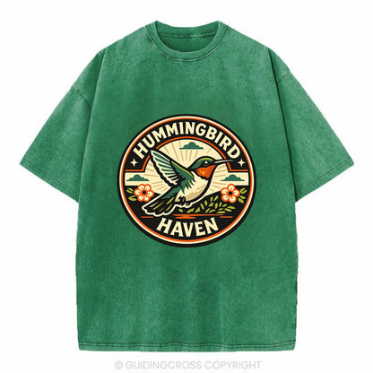 Hummingbird Sanctuary Emblem - Vintage T-shirt - Forest Mist(Green)