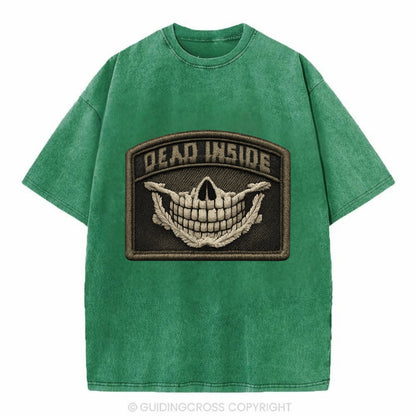 DEAD INSIDE SMILE - skeleton smile in white , dark humor - Vintage T-shirt - Forest Mist(Green)
