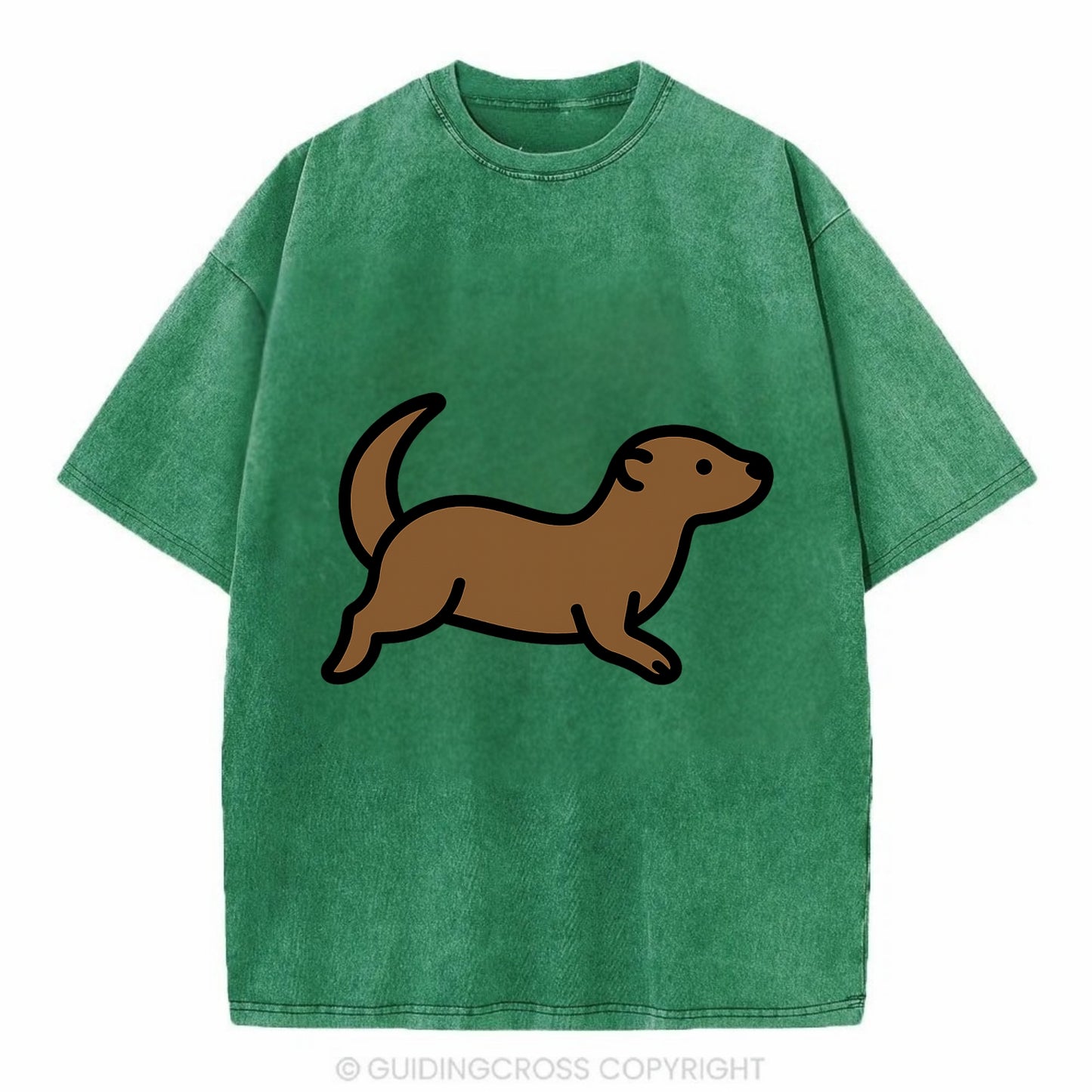 Otter - Brown sleek swimming pose flat side profile - Vintage T-shirt - Forest Mist(Green)