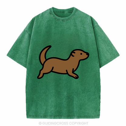 Otter - Brown sleek swimming pose flat side profile - Vintage T-shirt - Forest Mist(Green)