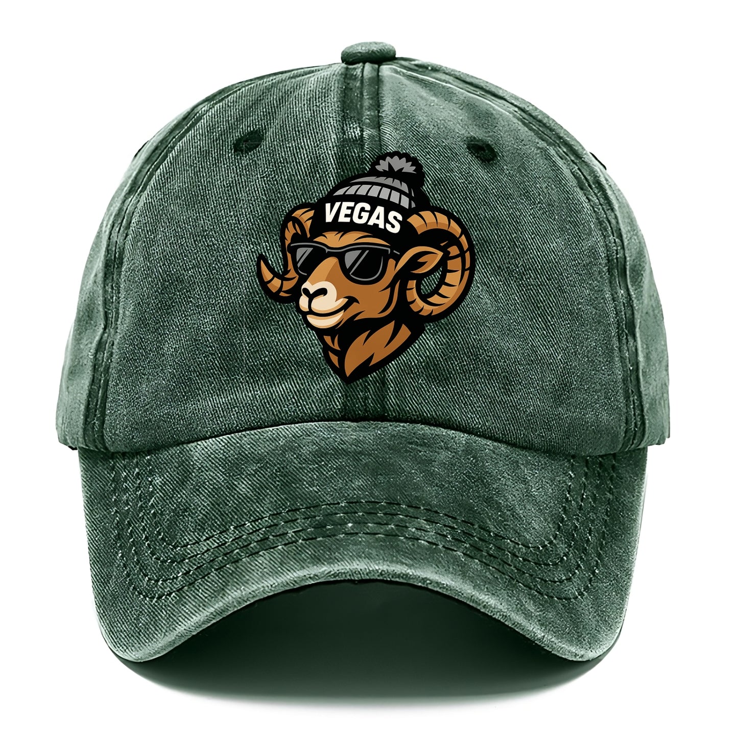 Vegas Desert Bighorn wearing Raiders silver and black beanie with pom pom and - Classic Cap - Forest Mist(Green)