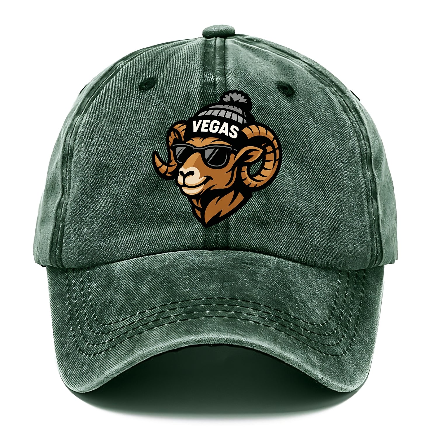 Vegas Desert Bighorn wearing Raiders silver and black beanie with pom pom and - Classic Cap - Forest Mist(Green)