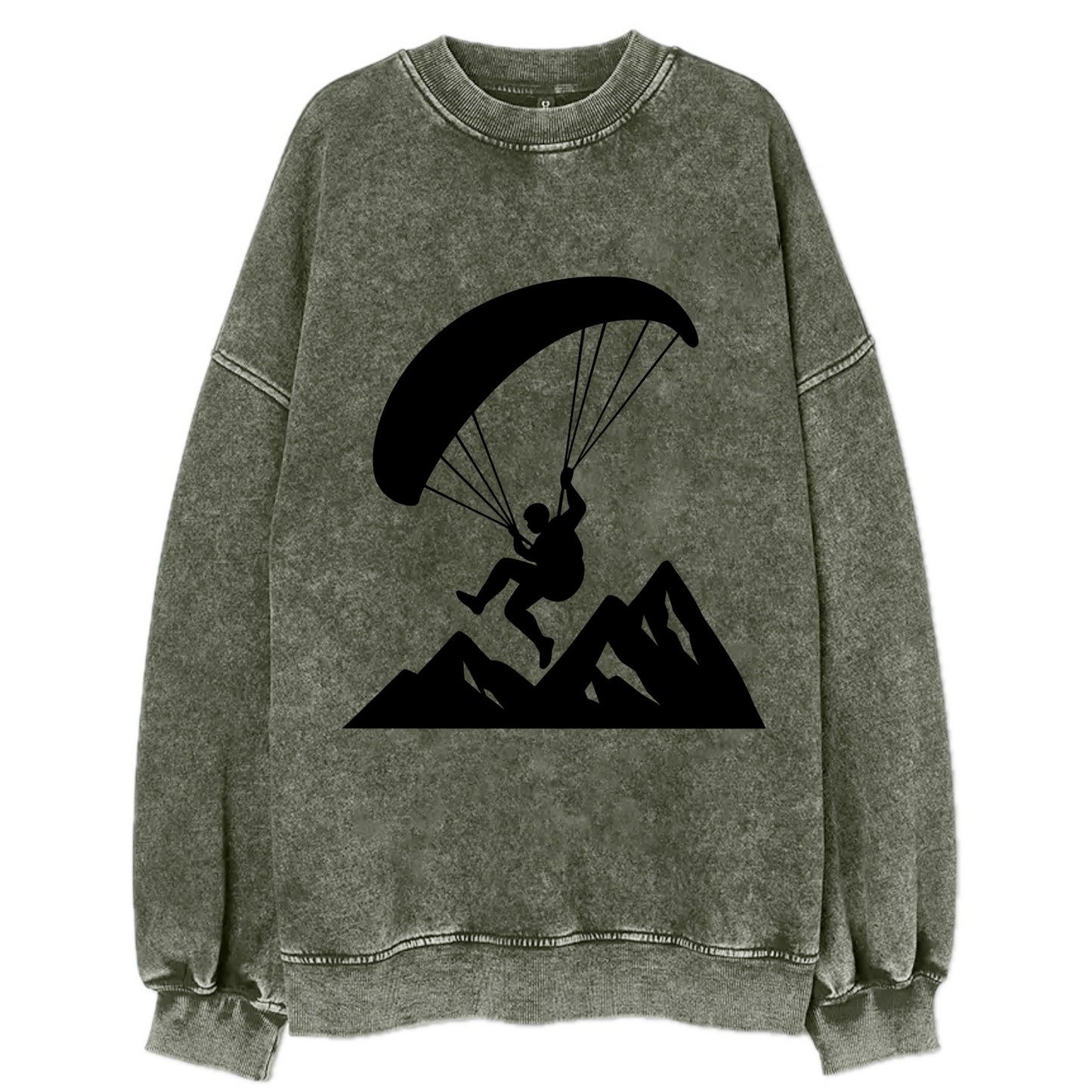 Paraglider soaring over mountain peaks - Vintage Sweatshirt - Forest Mist(Green)
