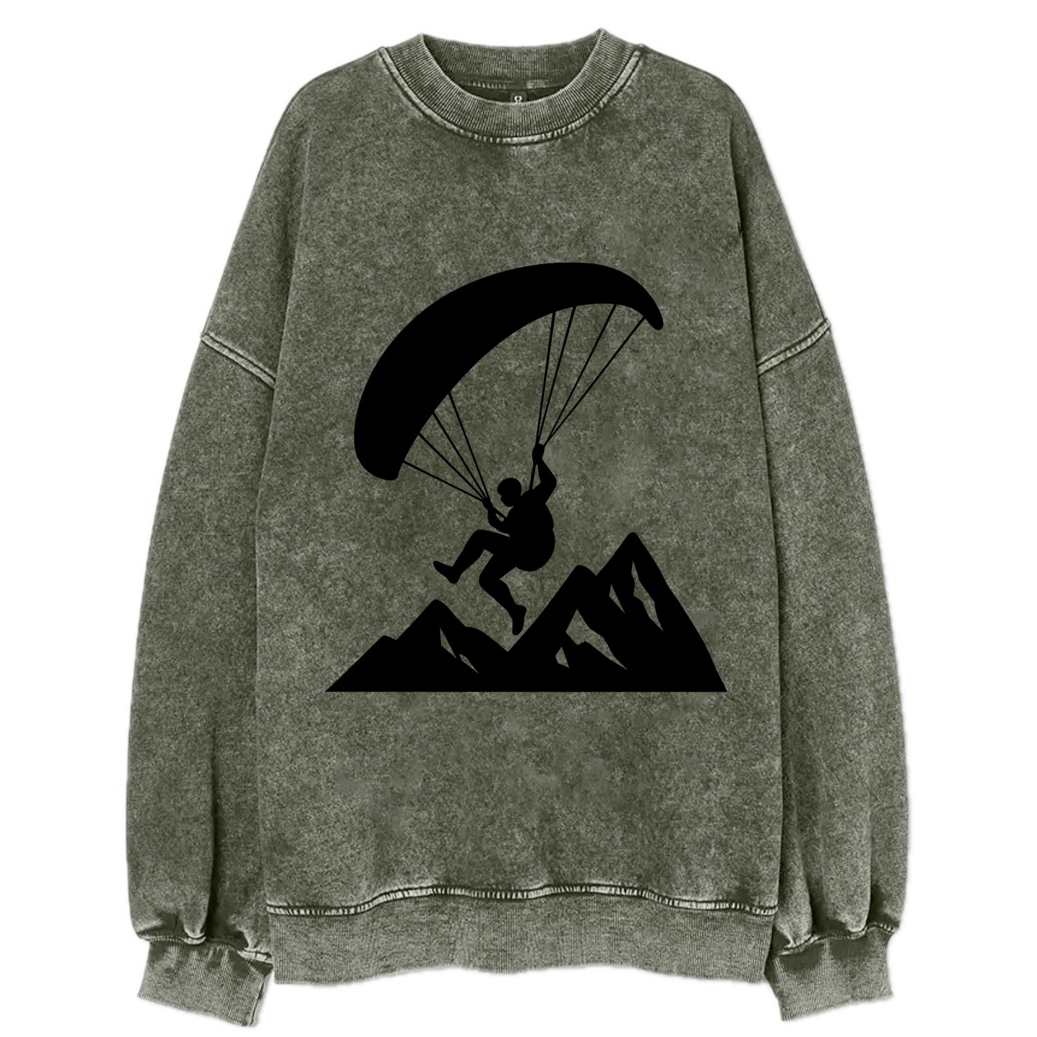 Paraglider soaring over mountain peaks - Vintage Sweatshirt - Forest Mist(Green)