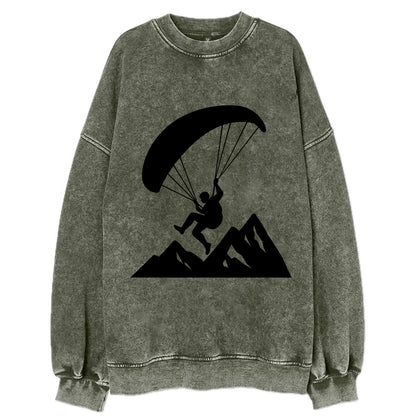 Paraglider soaring over mountain peaks - Vintage Sweatshirt - Forest Mist(Green)