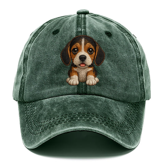 Baby Beagle Puppy - tricolor coat, long droopy ears, big pleading eyes, front-facing, - Classic Cap - Forest Mist(Green)