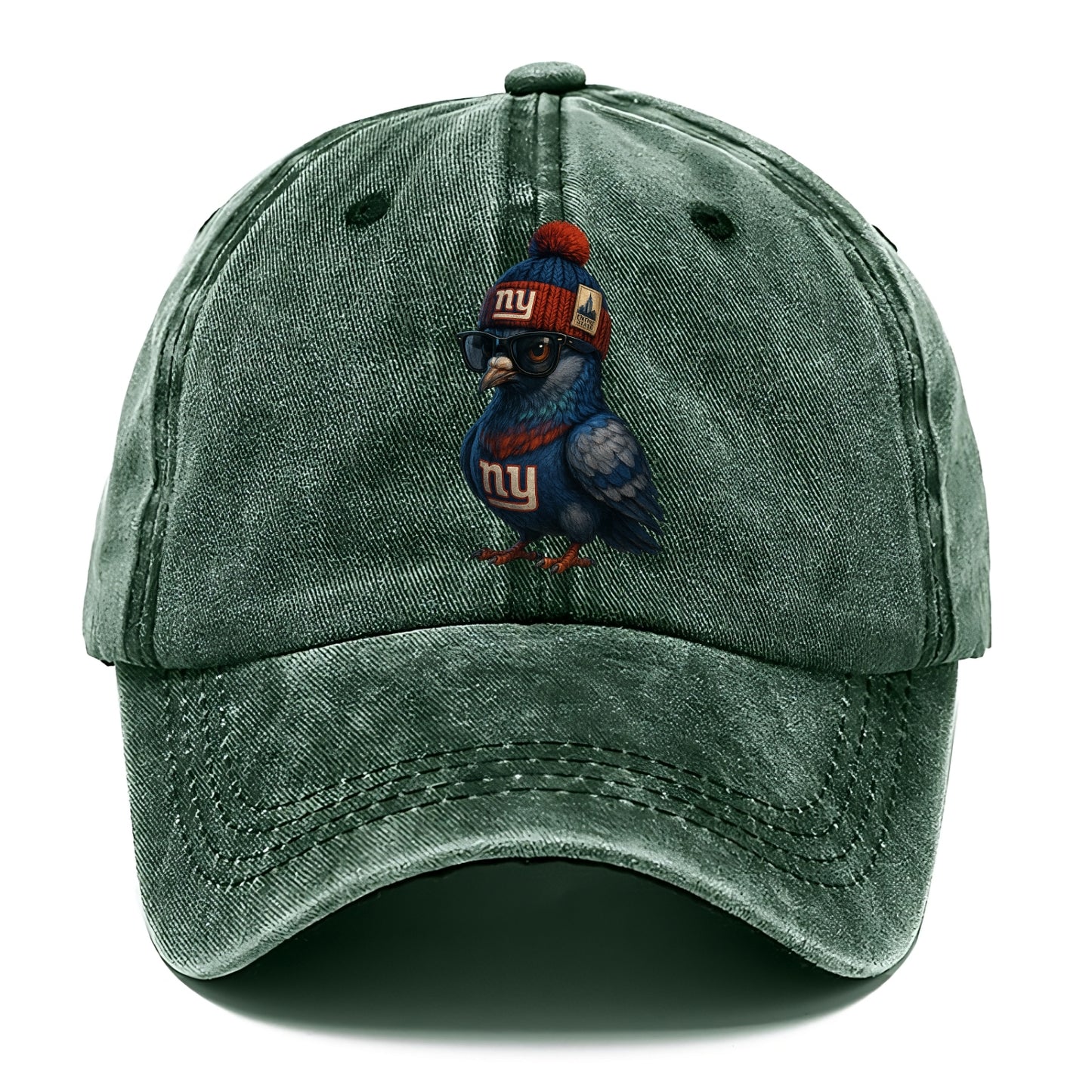 Manhattan Pigeon wearing Giants beanie with Empire State patch and wayfarer sunglasses - Classic Cap - Forest Mist(Green)