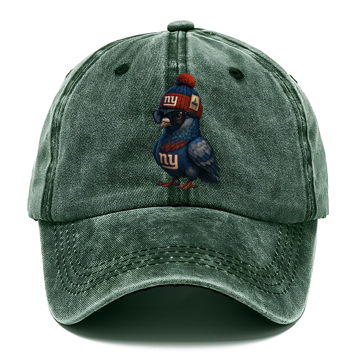 Manhattan Pigeon wearing Giants beanie with Empire State patch and wayfarer sunglasses - Classic Cap - Forest Mist(Green)