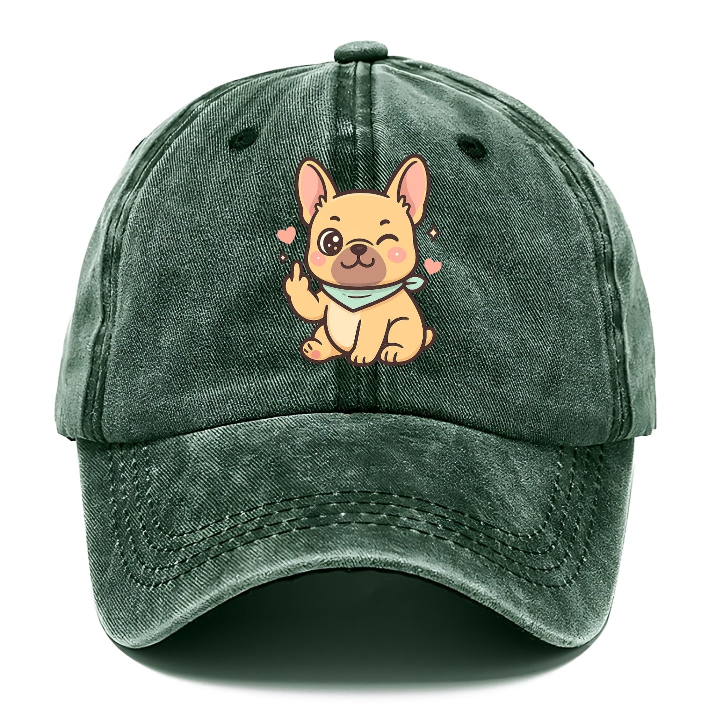 French Bulldog sitting with bat ears up, strong paw with sass - Classic Cap - Forest Mist(Green)