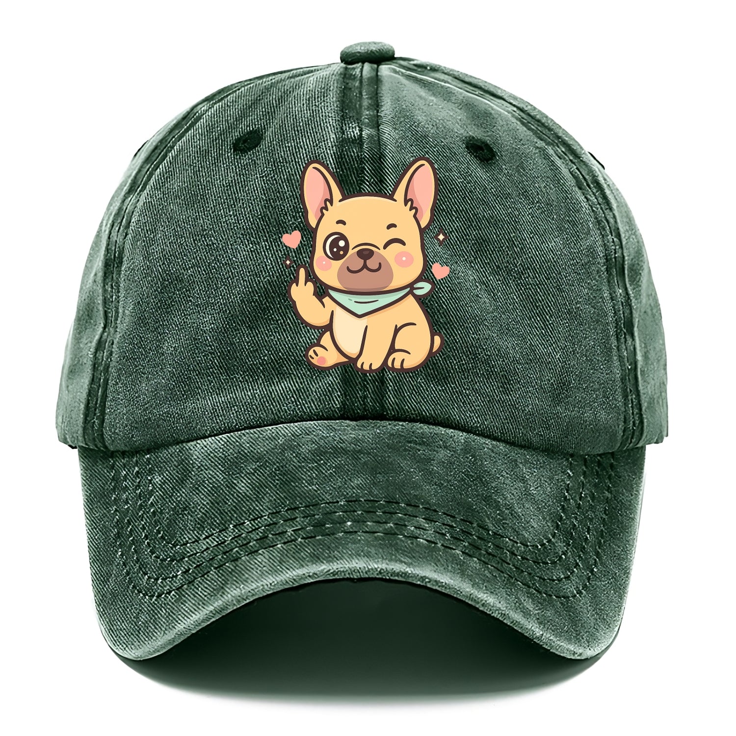 French Bulldog sitting with bat ears up, strong paw with sass - Classic Cap - Forest Mist(Green)