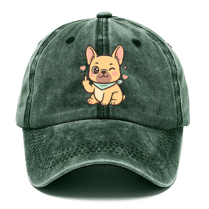 French Bulldog sitting with bat ears up, strong paw with sass - Classic Cap - Forest Mist(Green)