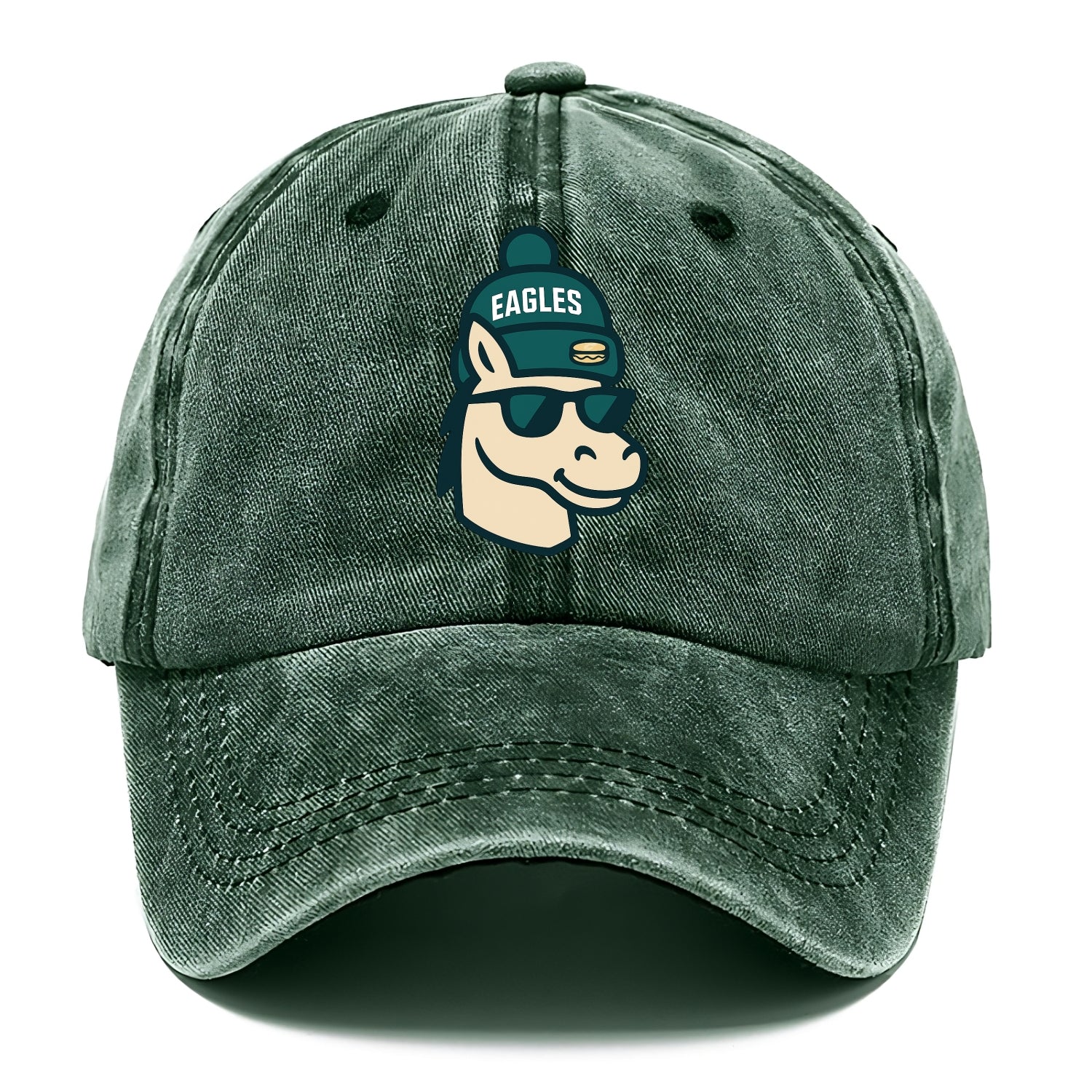 Philadelphia Horse wearing Eagles beanie with cheesesteak patch and wayfarer - Classic Cap - Forest Mist(Green)