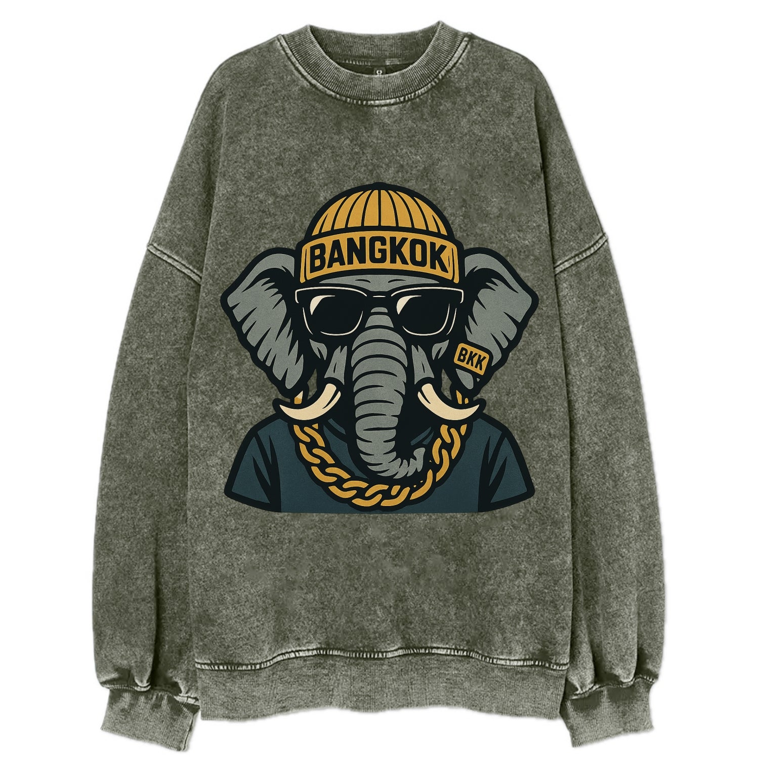 Bangkok Elephant - Vintage Sweatshirt - Forest Mist(Green)