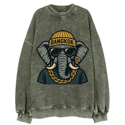 Bangkok Elephant - Vintage Sweatshirt - Forest Mist(Green)
