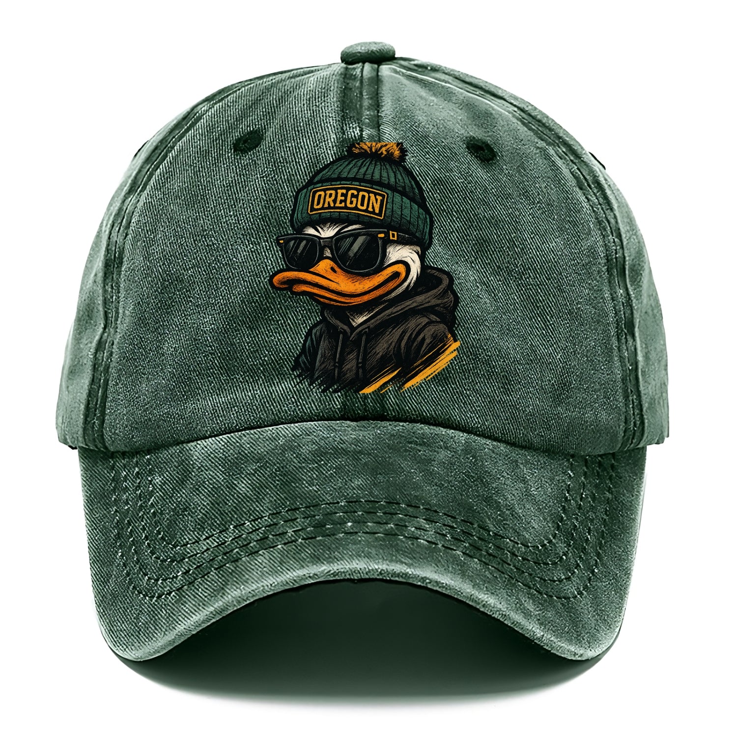 Eugene Duck wearing Oregon beanie with O patch - Classic Cap - Forest Mist(Green)