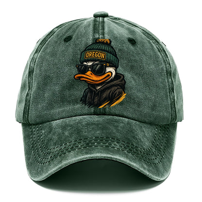 Eugene Duck wearing Oregon beanie with O patch - Classic Cap - Forest Mist(Green)