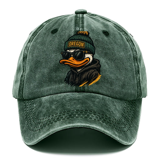 Eugene Duck wearing Oregon beanie with O patch - Classic Cap - Forest Mist(Green)