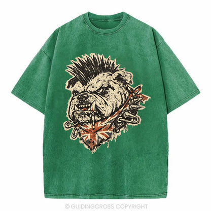 PUNK BULLDOG | British bulldog with mohawk | Safety pins through collar | Union - Vintage T-shirt - Forest Mist(Green)