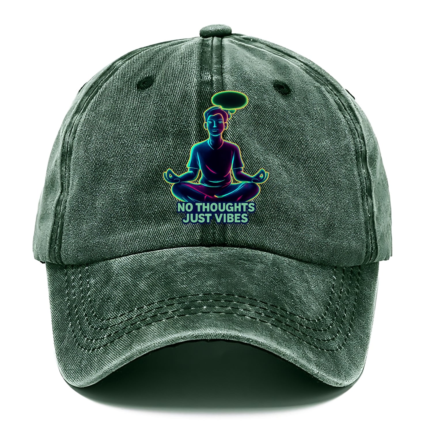 Peaceful floating figure with empty thought bubble - "no thoughts just vibes" zen - Classic Cap - Forest Mist(Green)