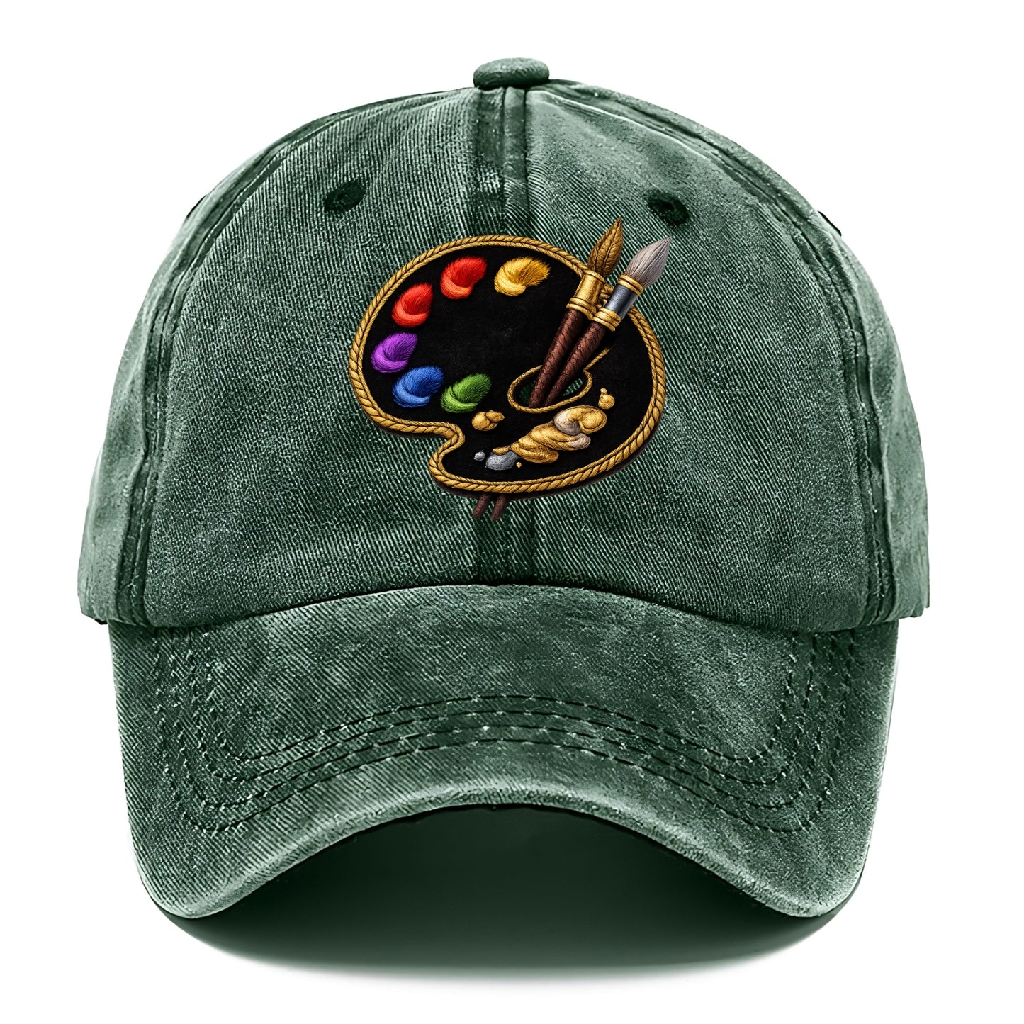 Embroidered patch design - PAINT PALETTE - artist palette with brushes in rainbow and - Classic Cap - Forest Mist(Green)