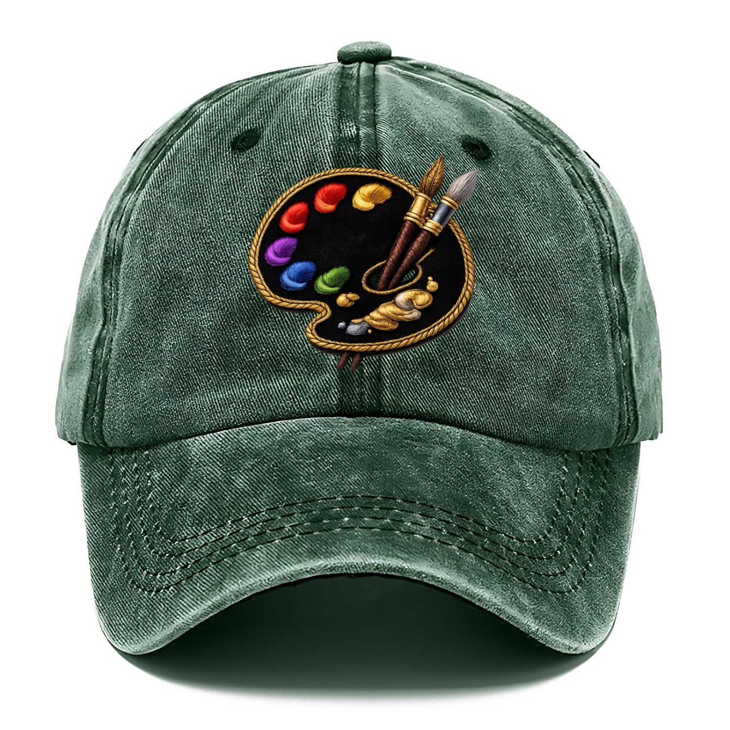 Embroidered patch design - PAINT PALETTE - artist palette with brushes in rainbow and - Classic Cap - Forest Mist(Green)