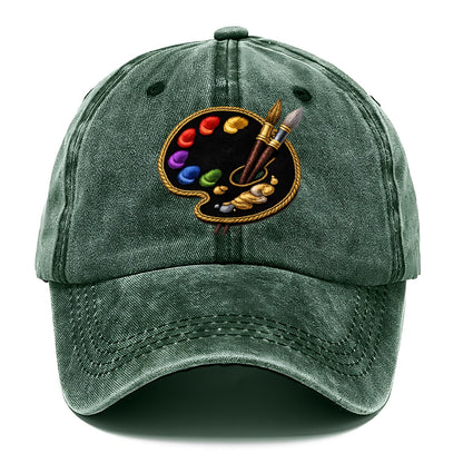 Embroidered patch design - PAINT PALETTE - artist palette with brushes in rainbow and - Classic Cap - Forest Mist(Green)