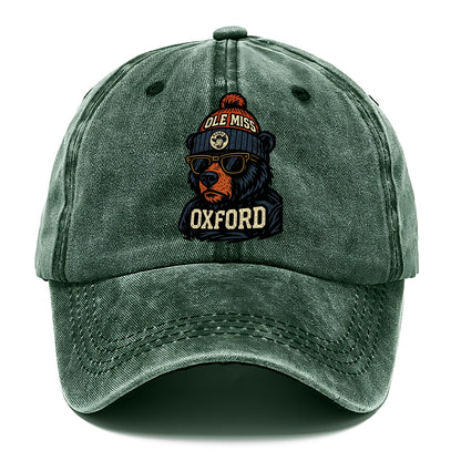 Oxford Black Bear wearing Ole Miss beanie with rebel patch - Classic Cap - Forest Mist(Green)