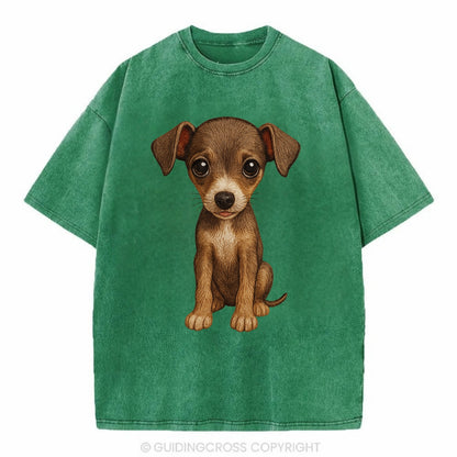 Baby Italian Greyhound Puppy - sleek tiny body, long legs, gentle eyes, - Vintage T-shirt - Forest Mist(Green)